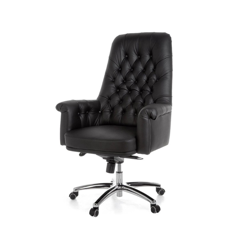 Sillón de lujo DOBERAN, Exclusivo diseño, Piel Real, color Negro