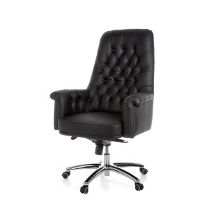 Sillón de lujo DOBERAN, Exclusivo diseño, Piel Real, color Negro