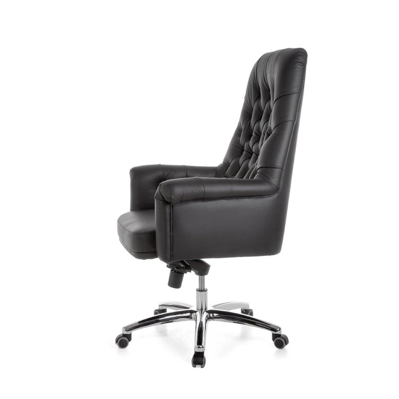 Sillón de lujo DOBERAN, Exclusivo diseño, Piel Real, color Negro