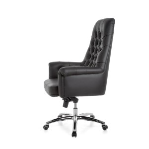 Sillón de lujo DOBERAN, Exclusivo diseño, Piel Real, color Negro