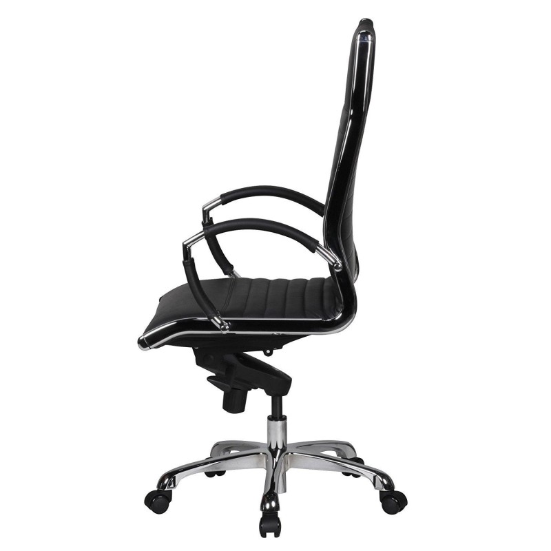 Silla de oficina BAVIERA, estructura cromada, cuero negro