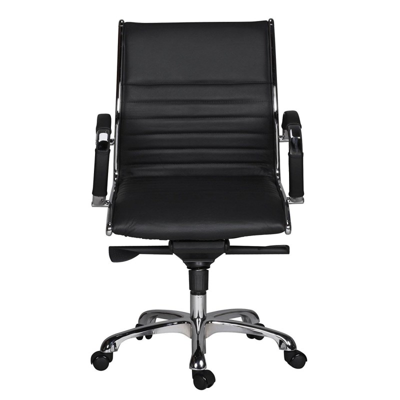 Silla de oficina BAVIERA 10, estructura cromada, cuero negro