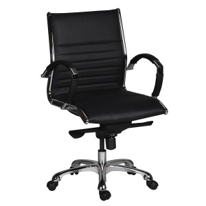 Silla de oficina BAVIERA 10, estructura cromada, cuero negro