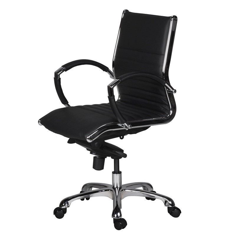 Silla de oficina BAVIERA 10, estructura cromada, cuero negro