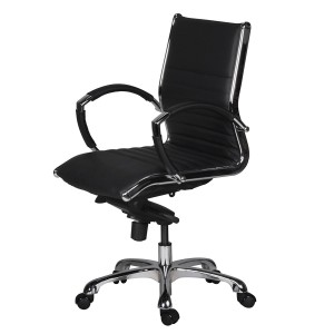 Silla de oficina BAVIERA 10, estructura cromada, cuero negro
