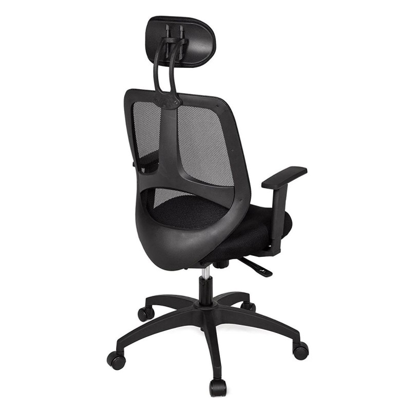 Silla ergonómica FLORENCIA con cabecero y reposabrazos regulables, en malla transpirable color negro