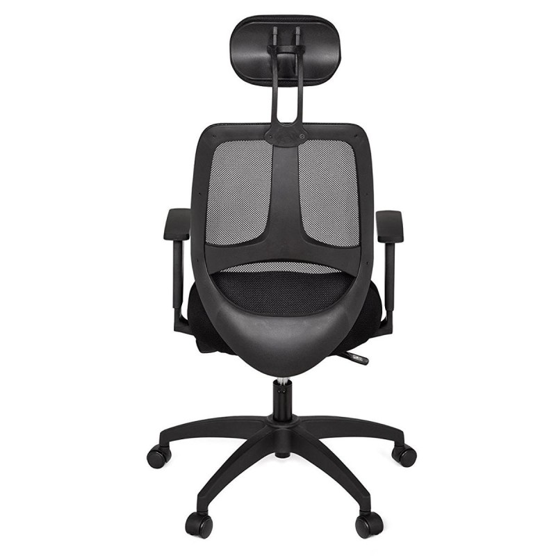 Silla ergonómica FLORENCIA con cabecero y reposabrazos regulables, en malla transpirable color negro