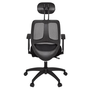 Silla ergonómica FLORENCIA con cabecero y reposabrazos regulables, en malla transpirable color negro