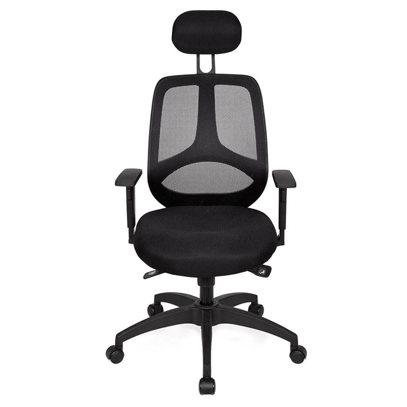 Silla ergonómica FLORENCIA con cabecero y reposabrazos regulables, en malla transpirable color negro