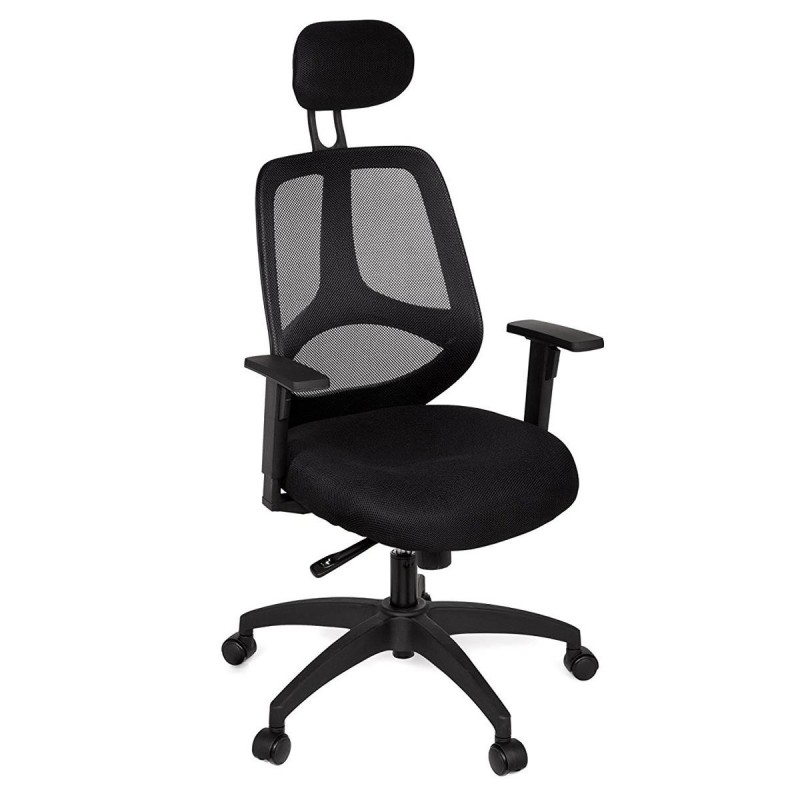 Silla ergonómica FLORENCIA con cabecero y reposabrazos regulables, en malla transpirable color negro