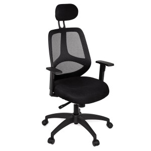 Silla ergonómica FLORENCIA con cabecero y reposabrazos regulables, en malla transpirable color negro