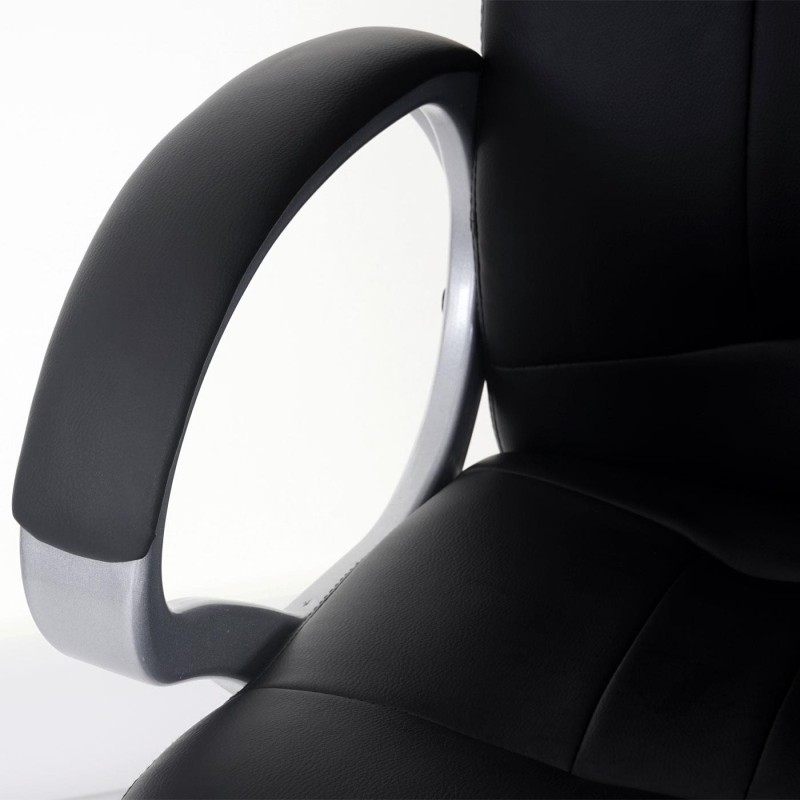 Sillón de oficina WILSON, Gran Acolchado, Tapizado en Piel, color Negro