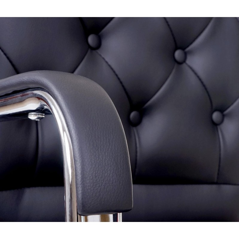 Silla de Oficina POLAK estilo Chester con Capitoné, Gran Acolchado, en Piel Negra