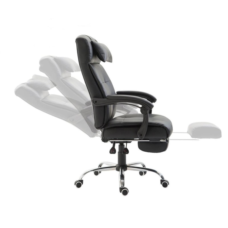 Sillón de Oficina ITON, Reposapiés Extensible, Grueso Acolchado, en Piel, color Negro