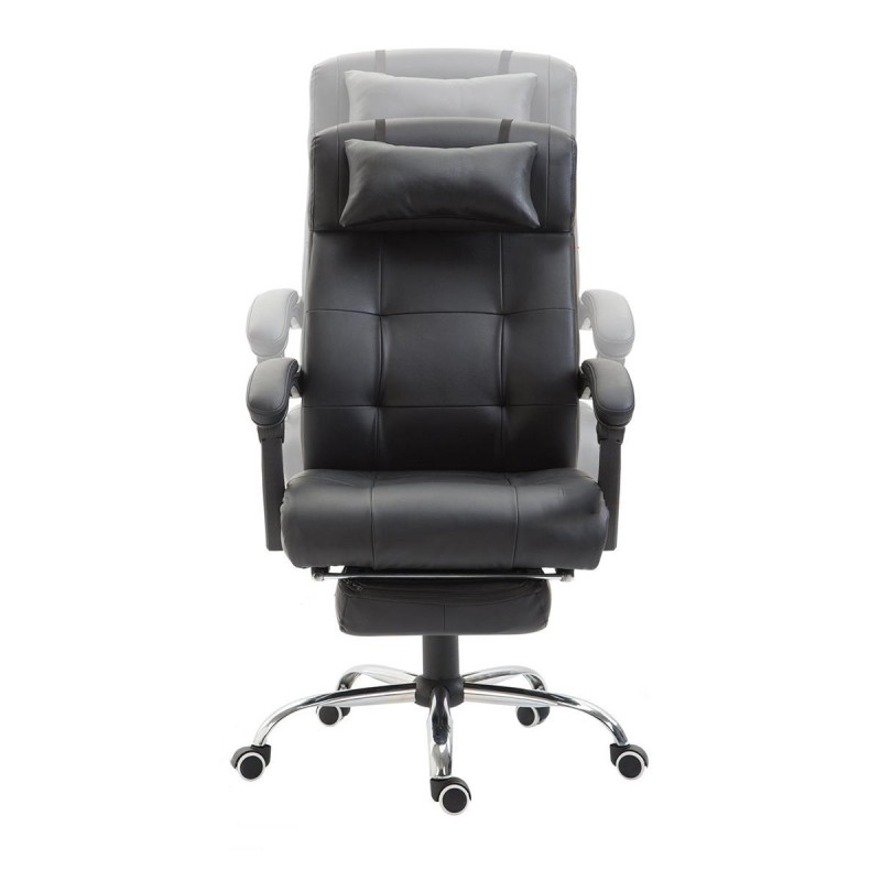 Sillón de Oficina ITON, Reposapiés Extensible, Grueso Acolchado, en Piel, color Negro