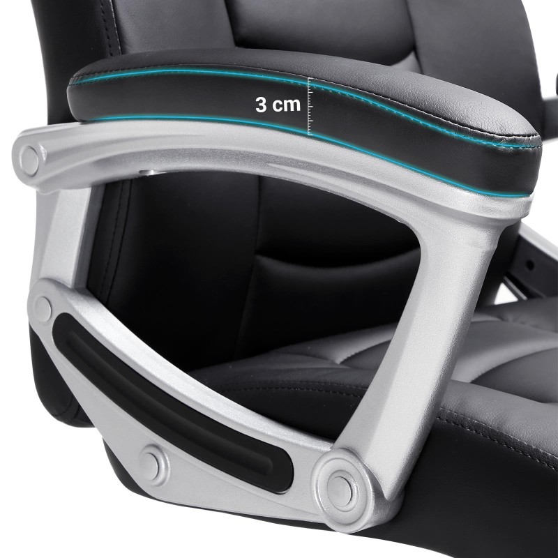 Silla de oficina ASLAN, gran acolchado, en piel negra