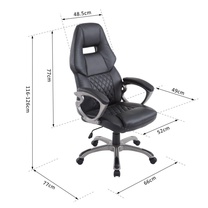 Silla de oficina Morin, gran acolchado, en piel negra
