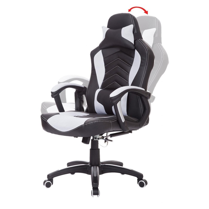 Silla Gaming CURE, Calefacción y Masaje, en Malla y piel color Blanco Y Negro