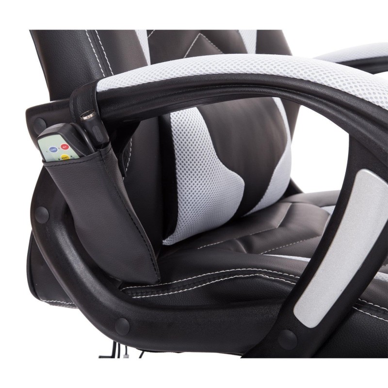 Silla Gaming CURE, Calefacción y Masaje, en Malla y piel color Blanco Y Negro