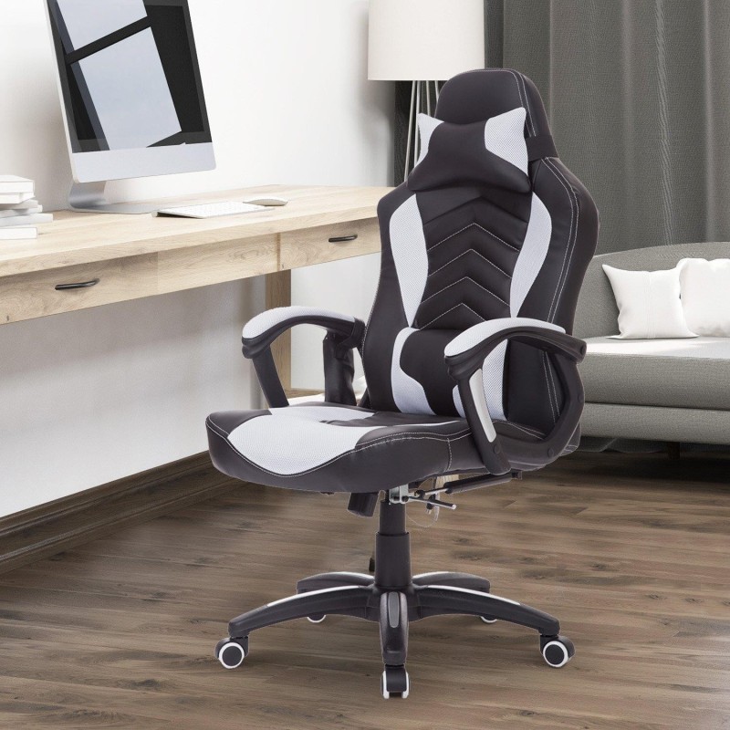 Silla Gaming CURE, Calefacción y Masaje, en Malla y piel color Blanco Y Negro