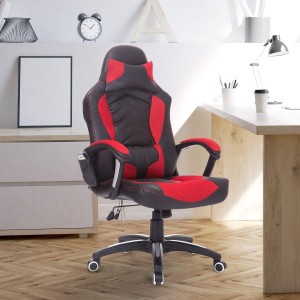 Silla Gaming CURE, Calefacción y Masaje, en Malla y piel color Blanco Y Negro
