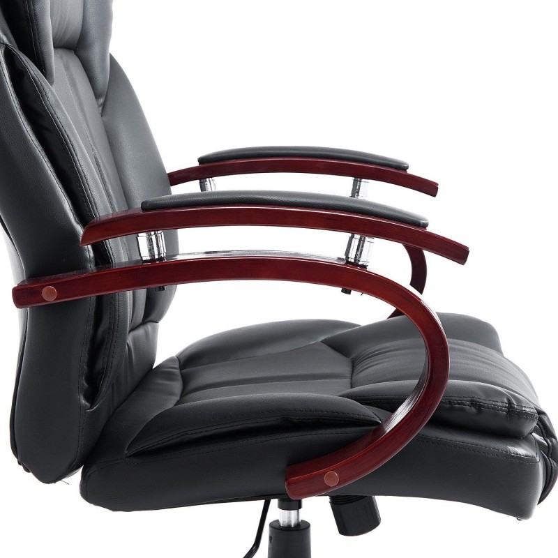 Sillón de oficina DIVE, estructura en madera, en piel color negro