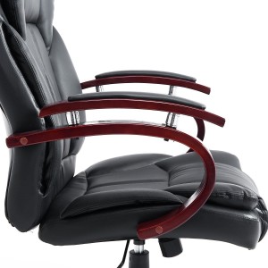 Sillón de oficina DIVE, estructura en madera, en piel color negro