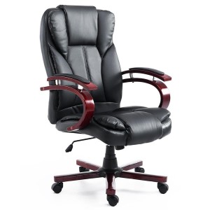 Sillón de oficina DIVE, estructura en madera, en piel color negro