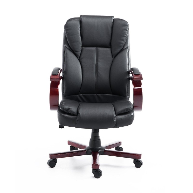 Sillón de oficina DIVE, estructura en madera, en piel color negro