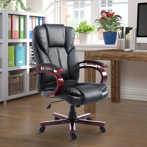 Sillón de oficina DIVE, estructura en madera, en piel color negro