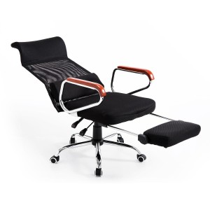 Silla de Oficina ARNON, Reposapiés Extensible, Brazos de Madera, En Malla color Negro