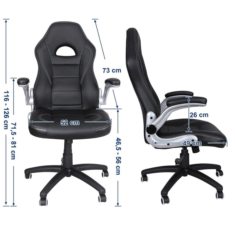 Silla de oficina DANTE, gran acolchado, en piel negra