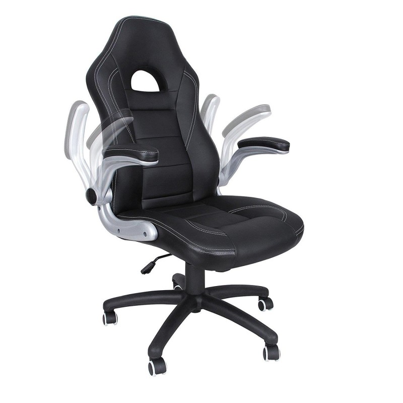 Silla de oficina DANTE, gran acolchado, en piel negra