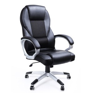 Silla de oficina DYLAN, gran acolchado, en malla transpirable y piel negra