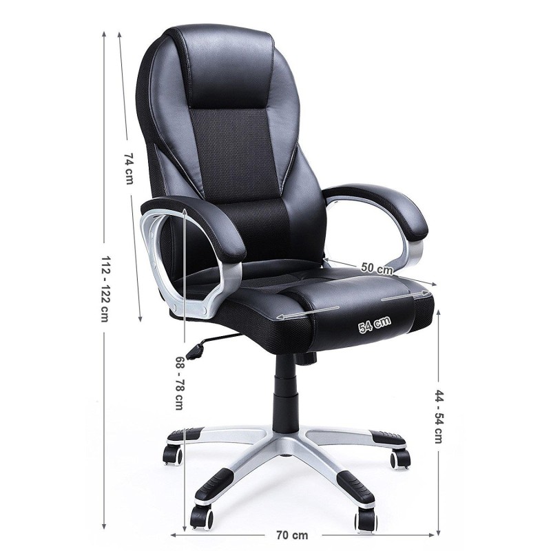 Silla de oficina DYLAN, gran acolchado, en malla transpirable y piel negra