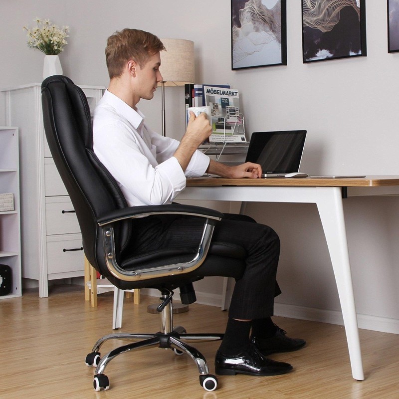 Sillón de oficina DUQUE, gran acolchado, en piel negra