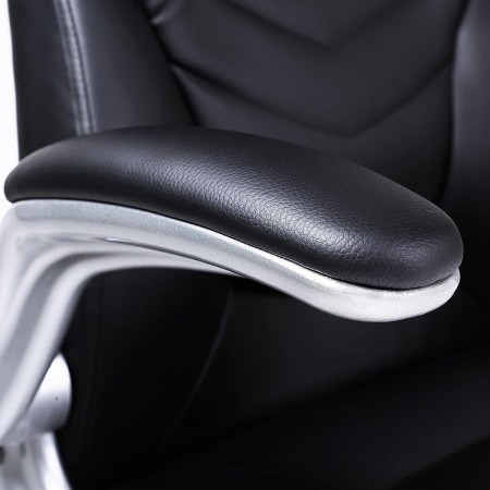 Silla de oficina gaming MISHA, brazos abatibles, piel negra 2