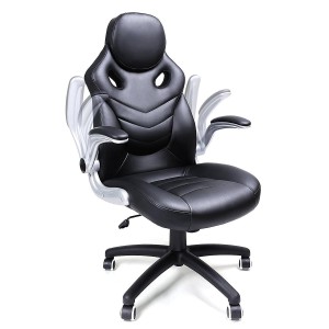 Silla de oficina gaming MISHA, brazos abatibles, piel negra