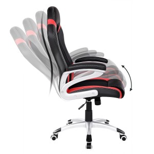 Silla de Oficina ISOS, gran acolchado, en malla y piel negra / roja