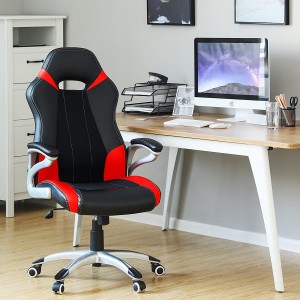 Silla de Oficina ISOS, gran acolchado, en malla y piel negra / roja