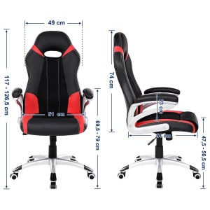 Silla de Oficina ISOS, gran acolchado, en malla y piel negra / roja