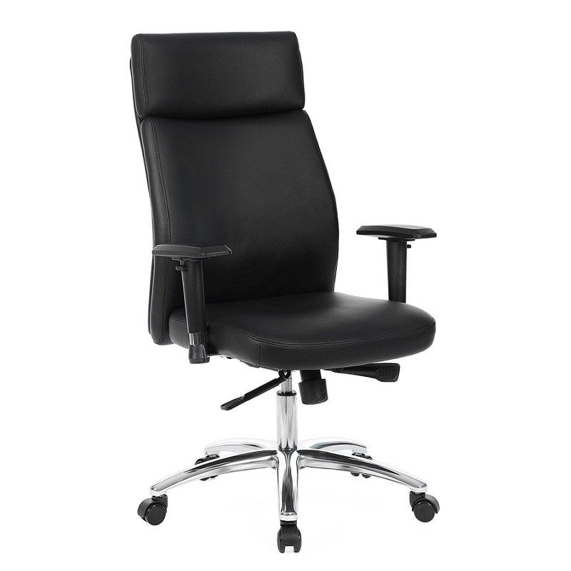 Sillón de Oficina INDIA, Grueso Alcolchado, Brazos Ajustables, en Piel color Negro