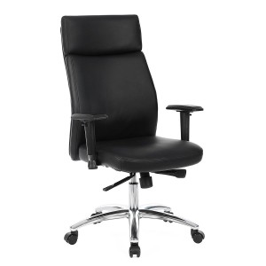 Sillón de Oficina INDIA, Grueso Alcolchado, Brazos Ajustables, en Piel color Negro