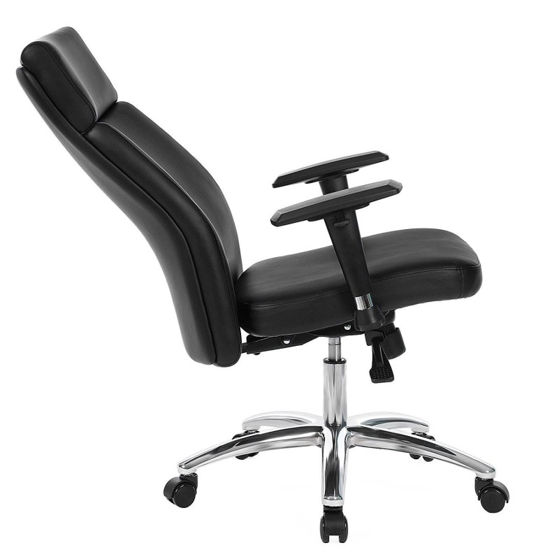 Sillón de Oficina INDIA, Grueso Alcolchado, Brazos Ajustables, en Piel color Negro