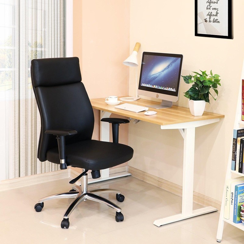 Sillón de Oficina INDIA, Grueso Alcolchado, Brazos Ajustables, en Piel color Negro