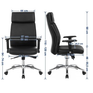 Sillón de Oficina INDIA, Grueso Alcolchado, Brazos Ajustables, en Piel color Negro