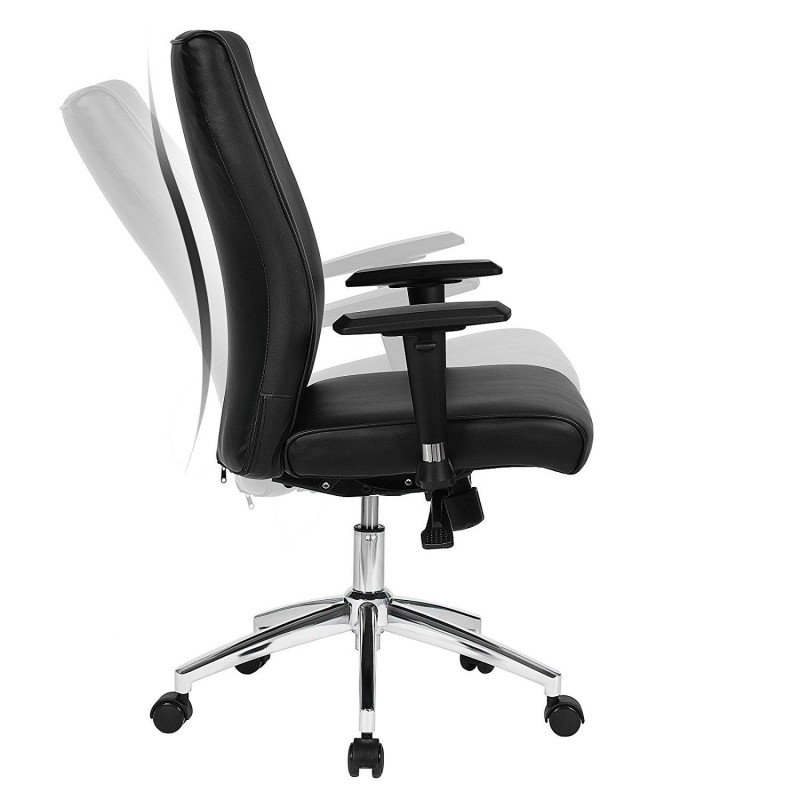 Silla de Oficina DINA, Grueso Alcolchado, en Piel con Costuras color Negro