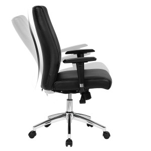 Silla de Oficina DINA, Grueso Alcolchado, en Piel con Costuras color Negro