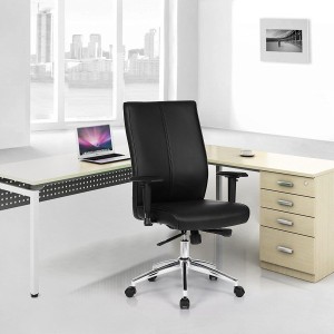 Silla de Oficina DINA, Grueso Alcolchado, en Piel con Costuras color Negro