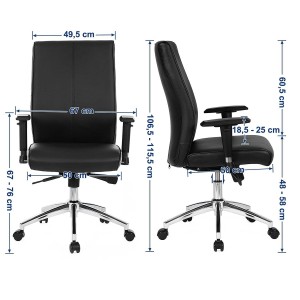 Silla de Oficina DINA, Grueso Alcolchado, en Piel con Costuras color Negro